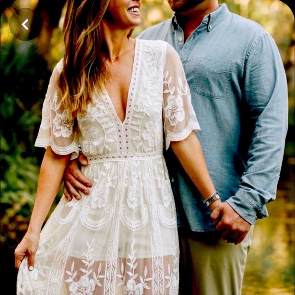 Socialite White Cream Maxi Dress with Plunge Neckline